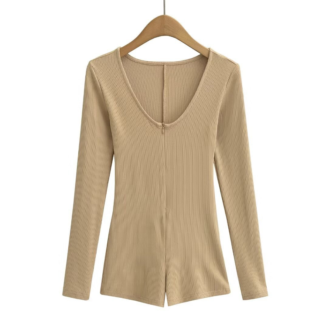 Damen Body mit tiefem V-Ausschnitt und elegantem Reißverschluss Heidi-Mode