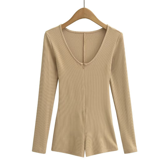 Damen Body mit tiefem V-Ausschnitt und elegantem Reißverschluss Heidi-Mode