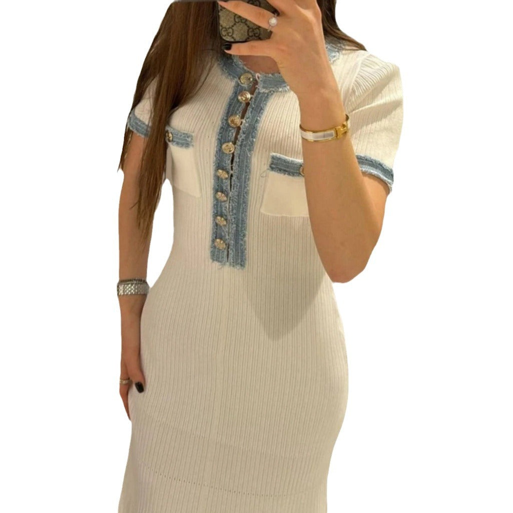 Damen Elegantes, figurbetontes Maxikleid mit modernen Knopfdetails und seitlichem Schlitz Heidi-Mode
