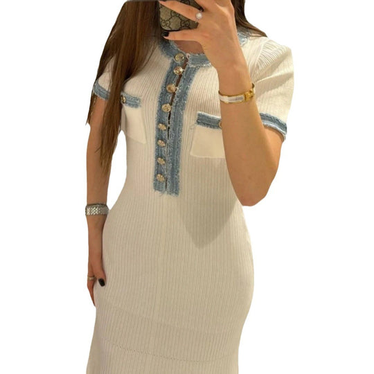 Damen Elegantes, figurbetontes Maxikleid mit modernen Knopfdetails und seitlichem Schlitz Heidi-Mode