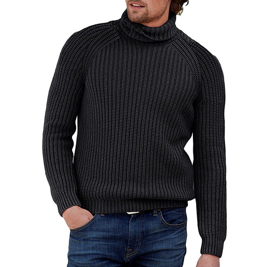 Herren Grobstrickpullover mit hohem Kragen und strukturiertem Muster Heidi-Mode