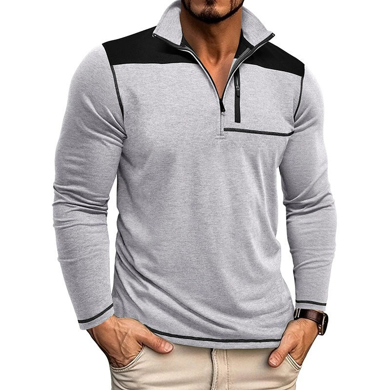Herren Langarm-Polohemd mit hohem Kragen und Reißverschluss Heidi-Mode