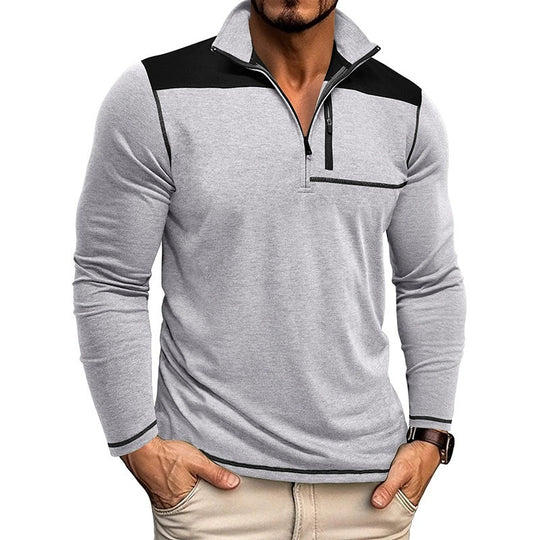 Herren Langarm-Polohemd mit hohem Kragen und Reißverschluss Heidi-Mode