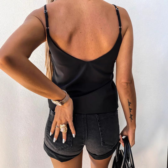 Damen Satin-Top mit Spitzenverzierung Heidi-Mode