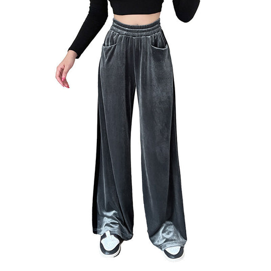 Damen Weite Samt-Hose mit elastischem Bund und praktischen Taschen Heidi-Mode