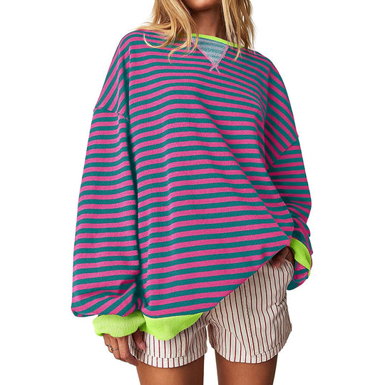 Damen Bequeme Streifenpulli mit Raglanärmeln und elastischen Bündchen Heidi-Mode