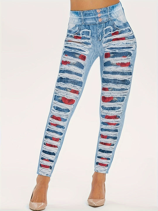 Damen Leggings mit coolen Destroyed-Details und hohem Bund Heidi-Mode