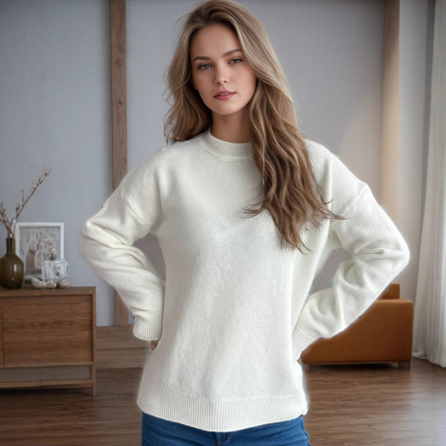 Damen lässiger Pullover mit weitem Schnitt und modernem Rippstrickdesign Heidi-Mode