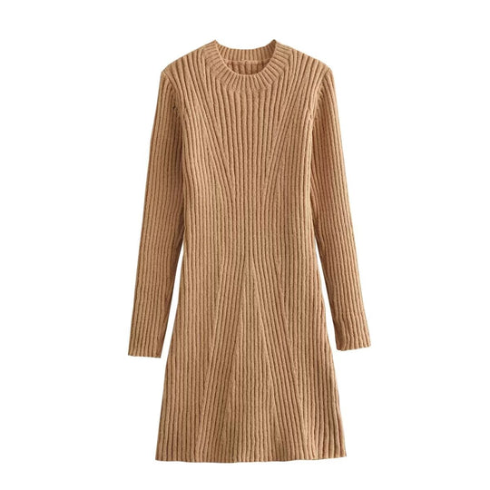 Damen Strickkleid mit modernem Rippendesign Heidi-Mode