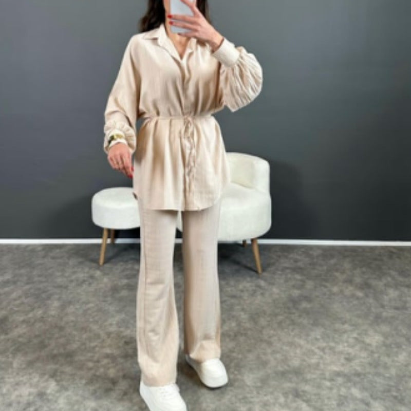 Damen Stylish gestreiftes Hemd mit weitem Beinanzug Heidi-Mode
