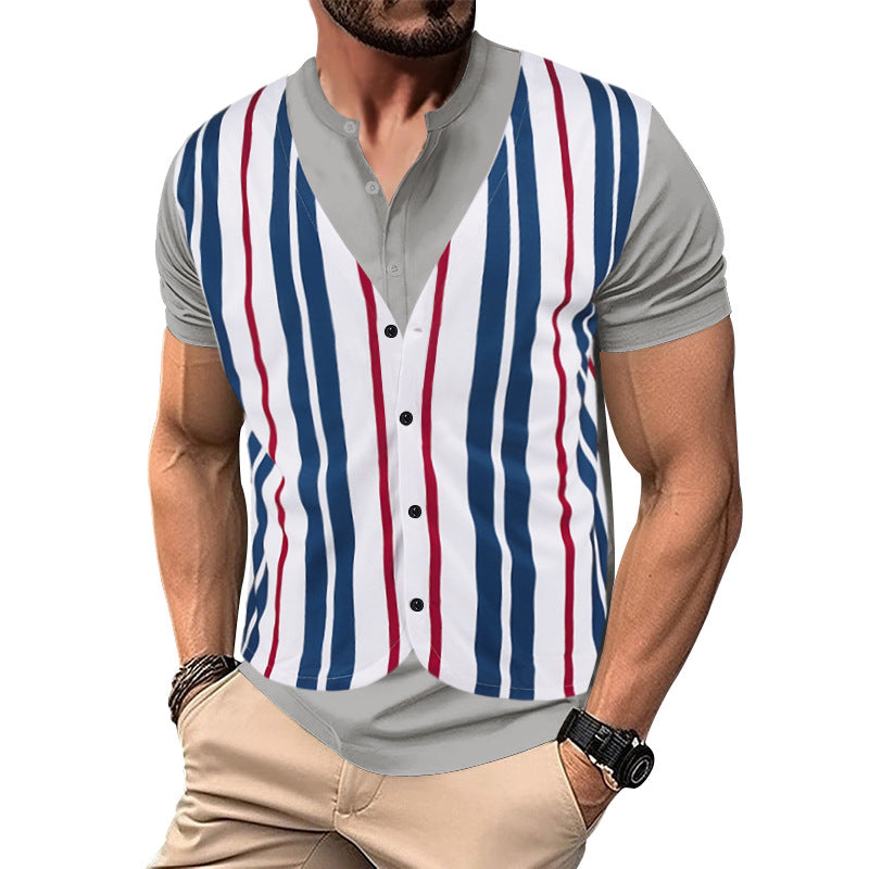 Herren Kurzarm-Henley-Shirt mit gestreiftem Design und modernem Schnitt Heidi-Mode