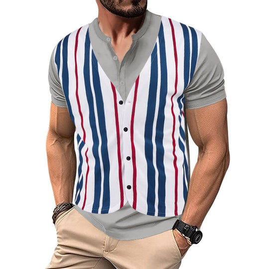 Herren Kurzarm-Henley-Shirt mit gestreiftem Design und modernem Schnitt Heidi-Mode
