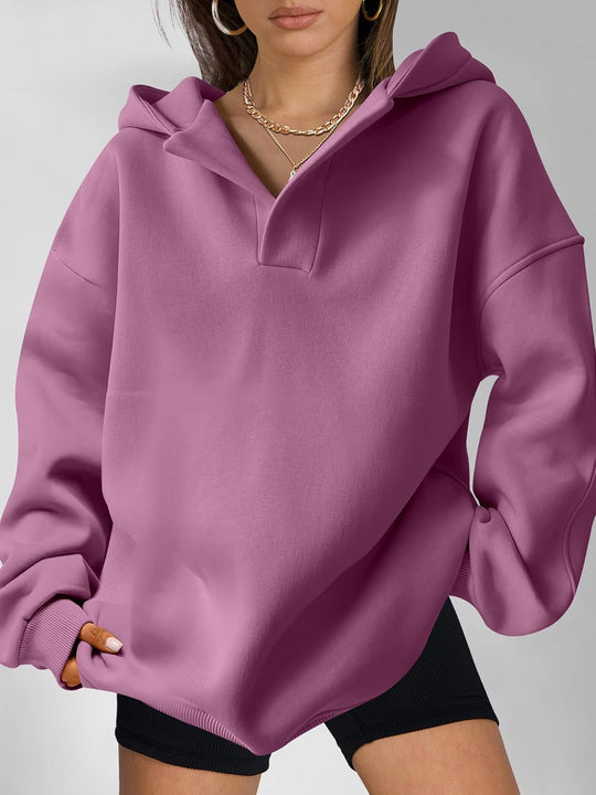 Damen Oversized Hoodie mit kurzem Kragen und praktischen Seitentaschen Heidi-Mode