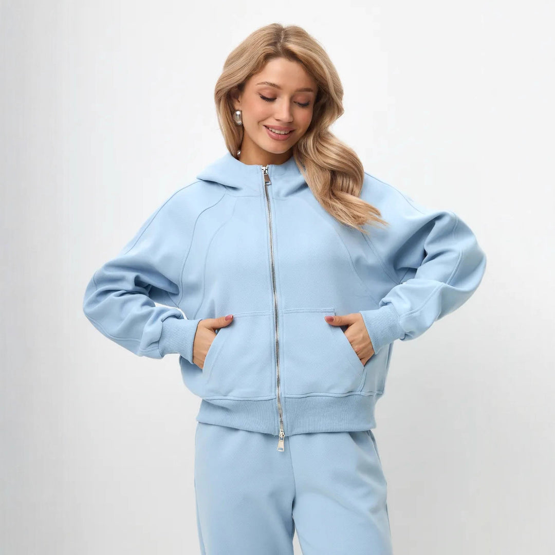 Damen komfortables Set aus Hoodie und Jogginghose mit Reißverschluss Heidi-Mode
