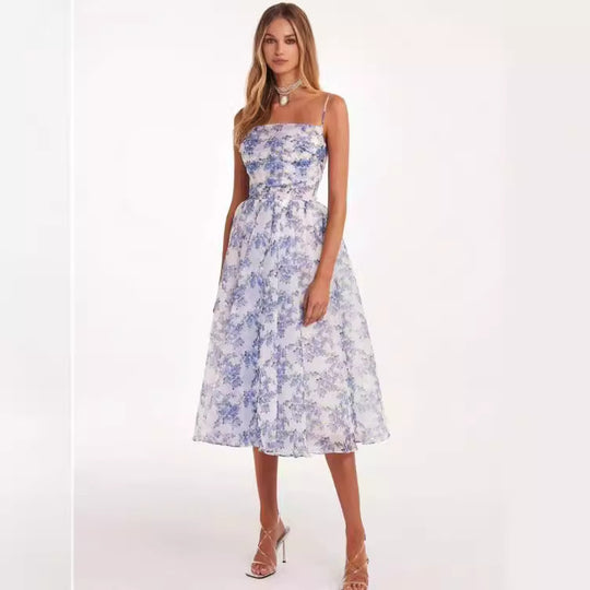 Damen Midi-Kleid mit elegantem Chiffon und floralen Applikationen Heidi-Mode