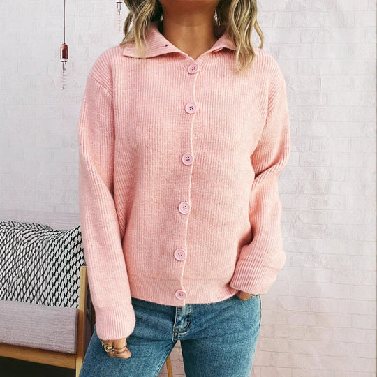 Damen gestrickte Oversize-Jacke mit Knopfleiste und weitem Schnitt Heidi-Mode