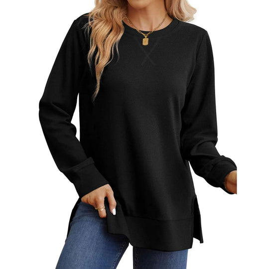 Damen Bequemer Langarm-Sweater mit Seitenschlitzen Heidi-Mode