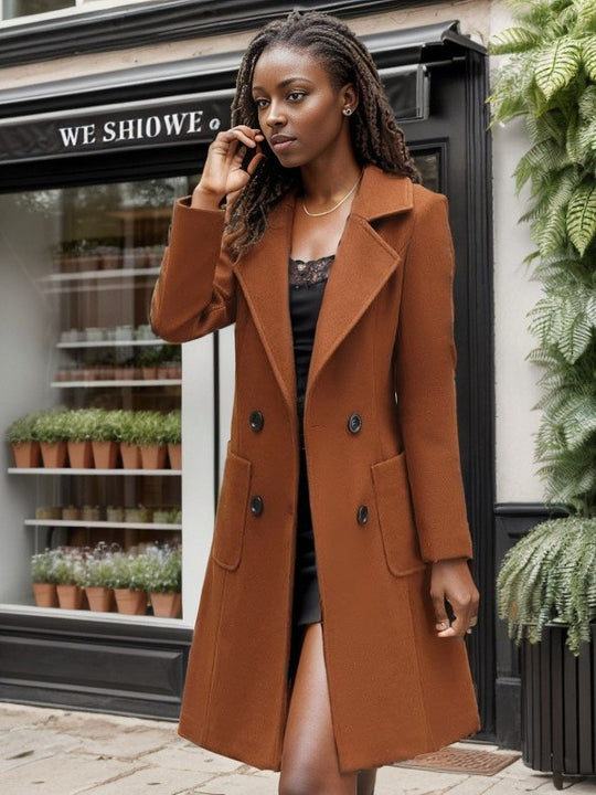 Damen eleganter Wollmantel mit doppelter Knopfreihe und praktischen Taschen Heidi-Mode