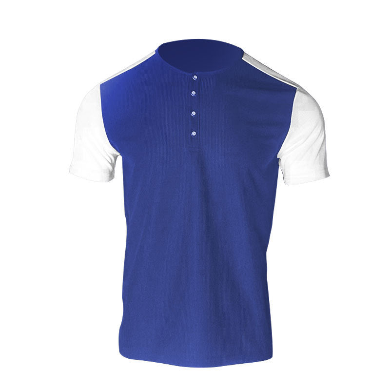 Herren Kurzarm-Hemd mit modischem Henley-Kragen und Kontrastärmel Heidi-Mode
