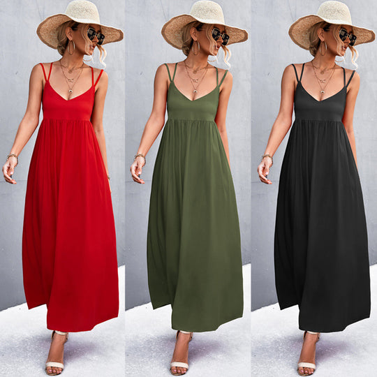 Damen Maxikleid mit feinen Spaghetti-Trägern Heidi-Mode