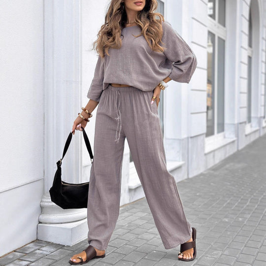 Damen Lässiges Freizeitset aus leichter Baumwolle mit weitem Schnitt Heidi-Mode