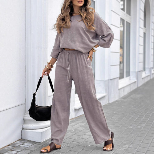 Damen Lässiges Freizeitset aus leichter Baumwolle mit weitem Schnitt Heidi-Mode