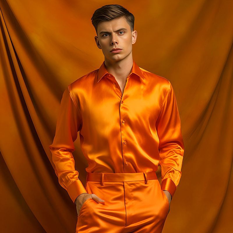 Herren Hemd aus glänzendem Satin mit modernem Kragen Heidi-Mode