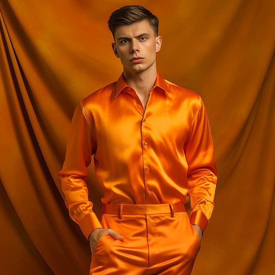 Herren Hemd aus glänzendem Satin mit modernem Kragen Heidi-Mode
