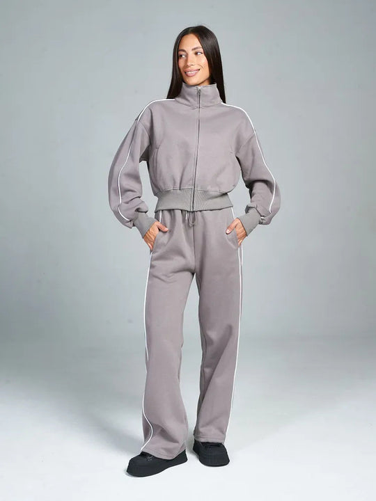 Damen Sportlicher Zweiteiliger Jogginganzug mit hohem Kragen und elastischen Bündchen Heidi-Mode