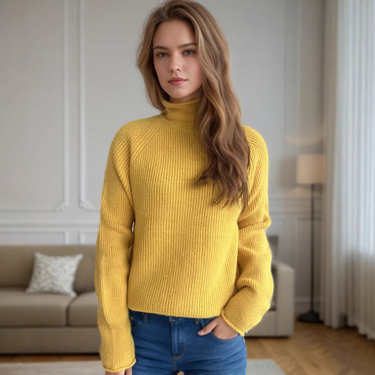 Damen Pullover mit hohem Kragen und strukturiertem Strickmuster Heidi-Mode