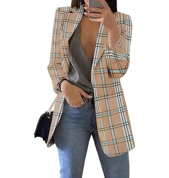 Damen Karierter Blazer mit modernem Schnitt und lässigen Details Heidi-Mode