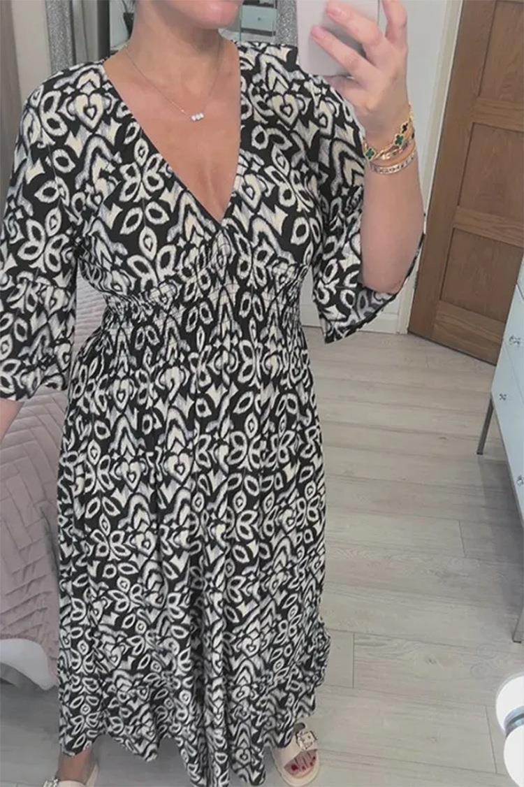 Heidi-Mode | Chic Übergrößen V-Ausschnitt Floral Lockere Strandkleid