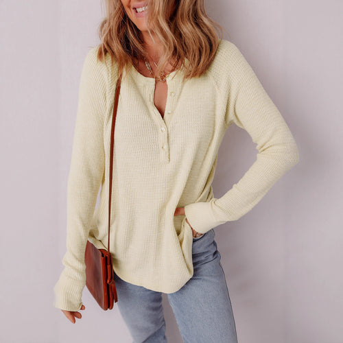 Damen lässiger Henley-Pullover aus strukturiertem Material Heidi-Mode