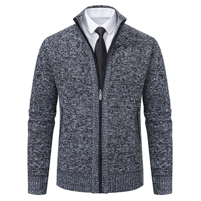 Herren elegante Strickjacke mit durchgehendem Reißverschluss und strukturiertem Design Heidi-Mode