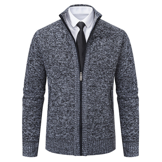 Herren elegante Strickjacke mit durchgehendem Reißverschluss und strukturiertem Design Heidi-Mode