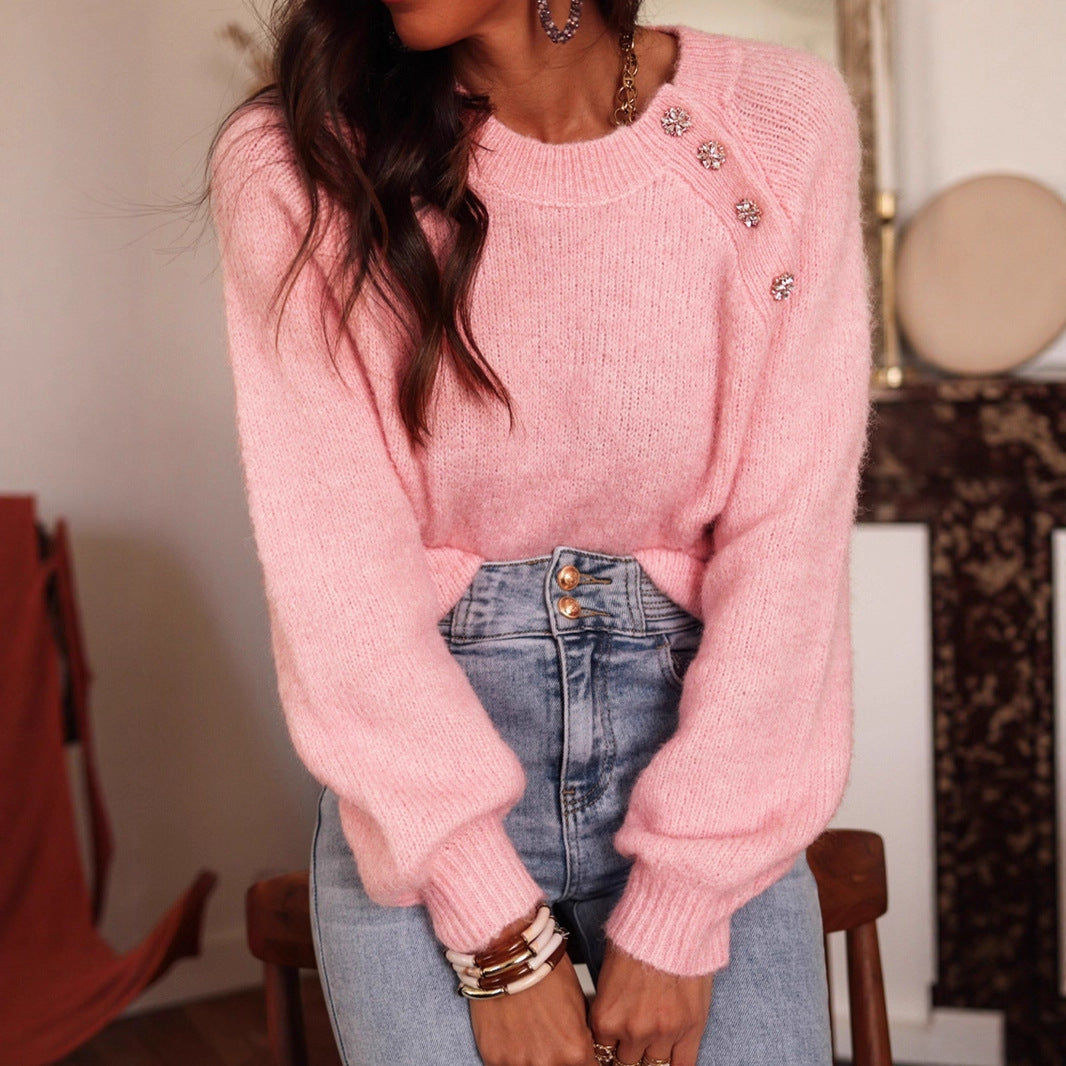 Damen elegant oversize Pullover mit Strassdetails Heidi-Mode