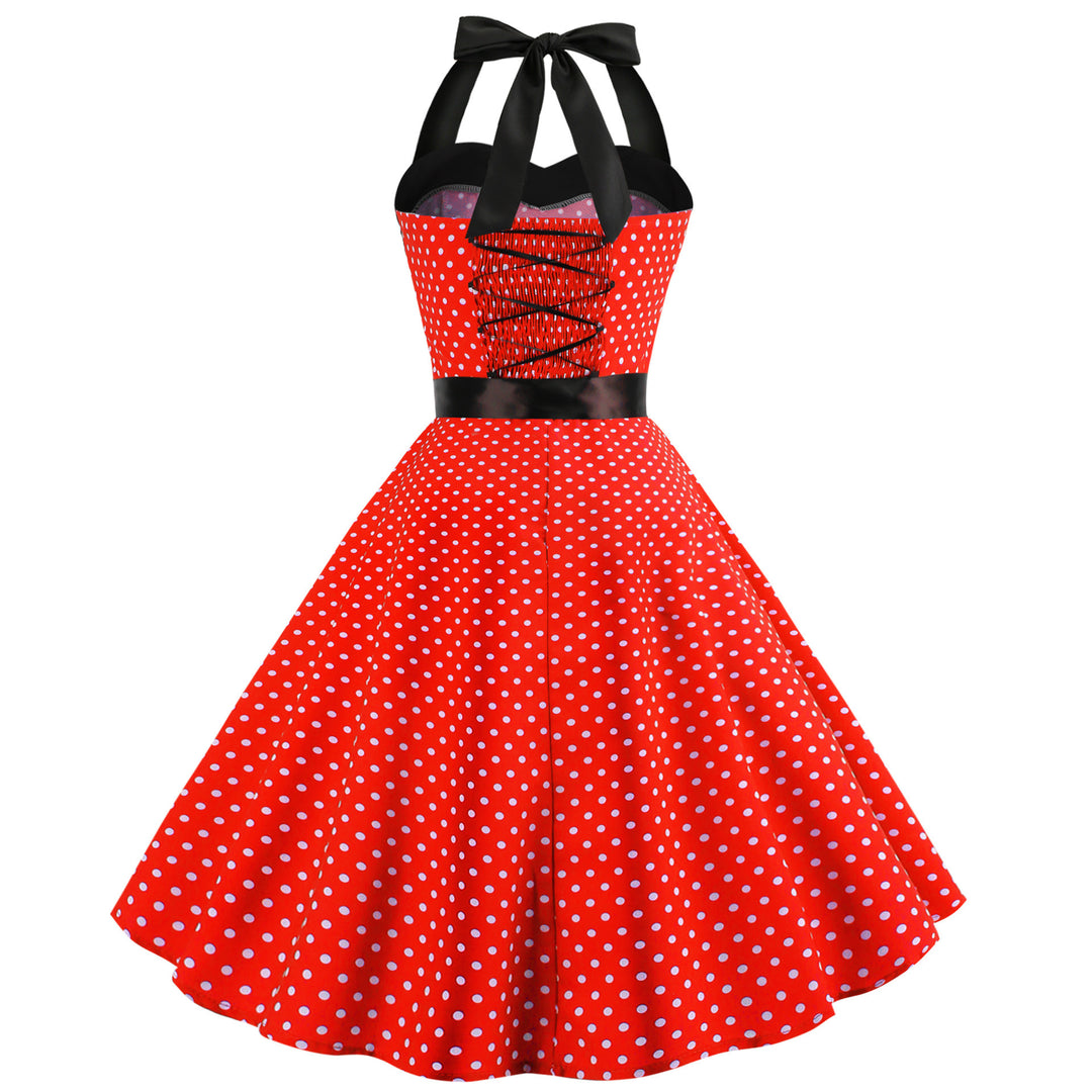 Damen Rockabilly Kleid mit Polka-Dots und Taillengürtel Heidi-Mode