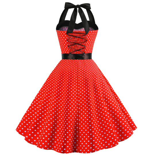 Damen Rockabilly Kleid mit Polka-Dots und Taillengürtel Heidi-Mode