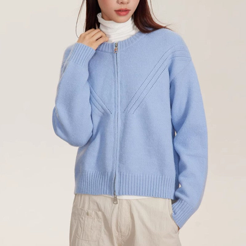 Damen kuschelige Strickjacke mit modernem Reißverschluss und feinem Strukturdesign Heidi-Mode
