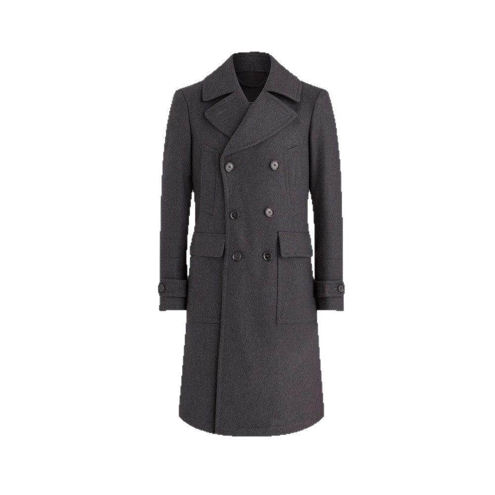 Herren eleganter Dufflecoat mit tiefem Revers und praktischen Taschen Heidi-Mode