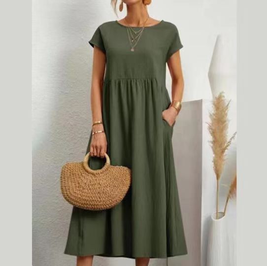 Damen lässiges Maxikleid mit praktischem Taschen und fließendem Schnitt Heidi-Mode