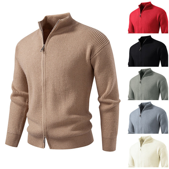 Herren Strickjacke mit hohem Kragen und innovativem Reißverschluss Heidi-Mode
