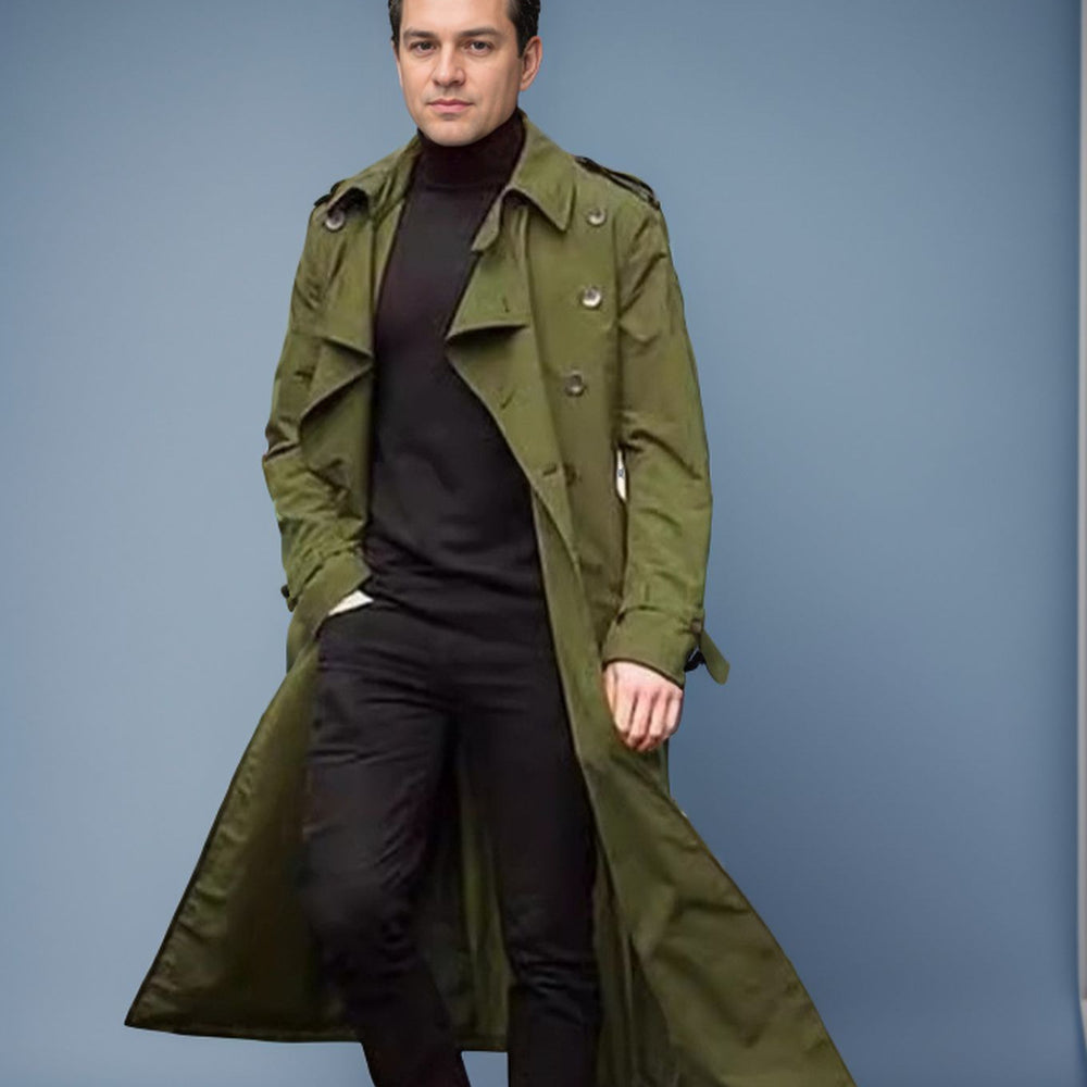 Herren eleganter Trenchcoat mit taillierbarem Gürtel und klassischen Details Heidi-Mode