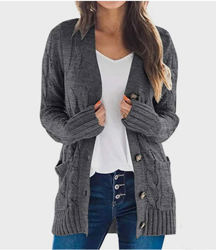Damen Strickjacke mit dekorativen Zopfmuster und praktischen Taschen Heidi-Mode