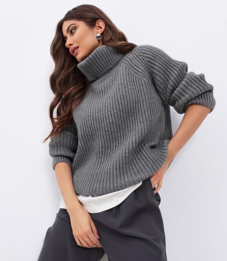 Damen Strickpullover mit hohem Kragen und Wabenstruktur Heidi-Mode