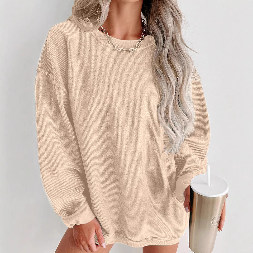 Damen lässiger Sweatshirt mit feiner Rippstruktur und komfortablem Schnitt Heidi-Mode