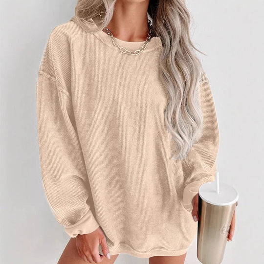 Damen lässiger Sweatshirt mit feiner Rippstruktur und komfortablem Schnitt Heidi-Mode