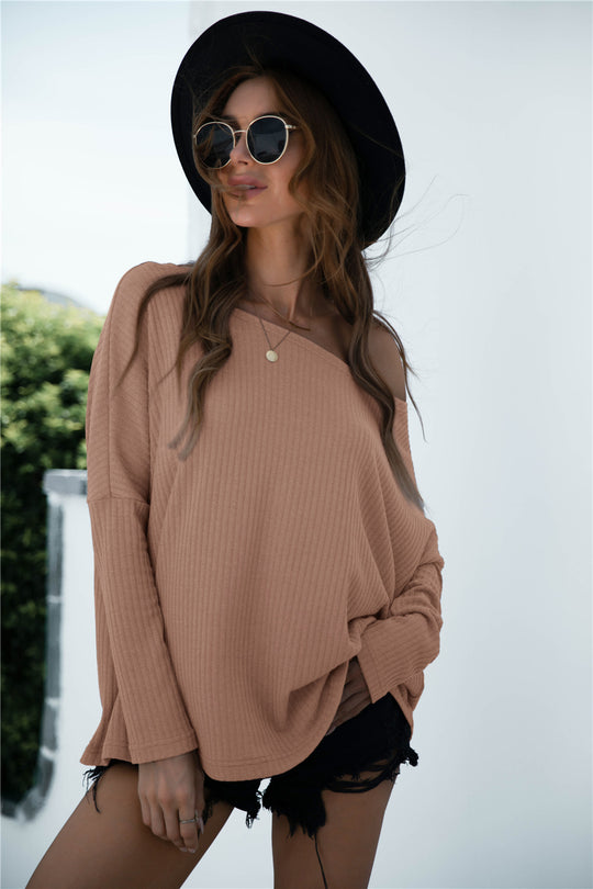 Damen Off-Shoulder Pullover mit langem Arm und strukturiertem Stoff Heidi-Mode