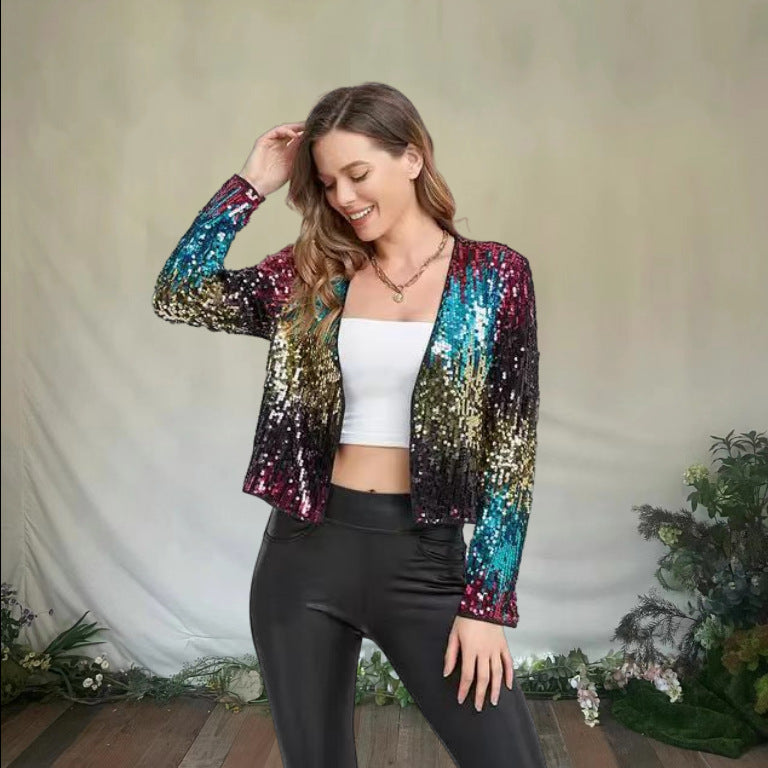 Damen Glitzernde Paillettenjacke mit modischem Schnitt Heidi-Mode
