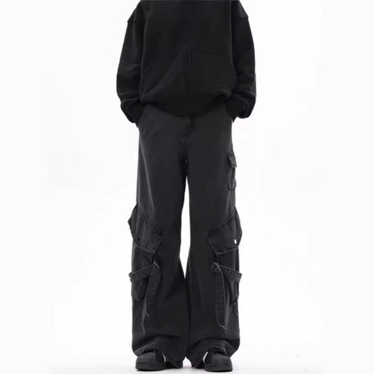 Damen Weite Cargo-Hose mit tiefem Schritt und praktischen Seitentaschen Heidi-Mode